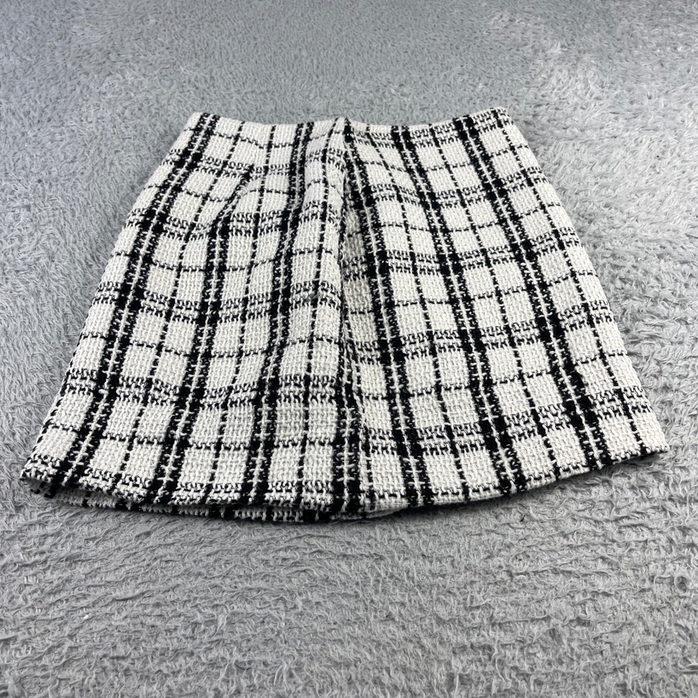 Francesca's Black White Plaid Tweed Mini Skirt Side Slit WS31075 Small NEW